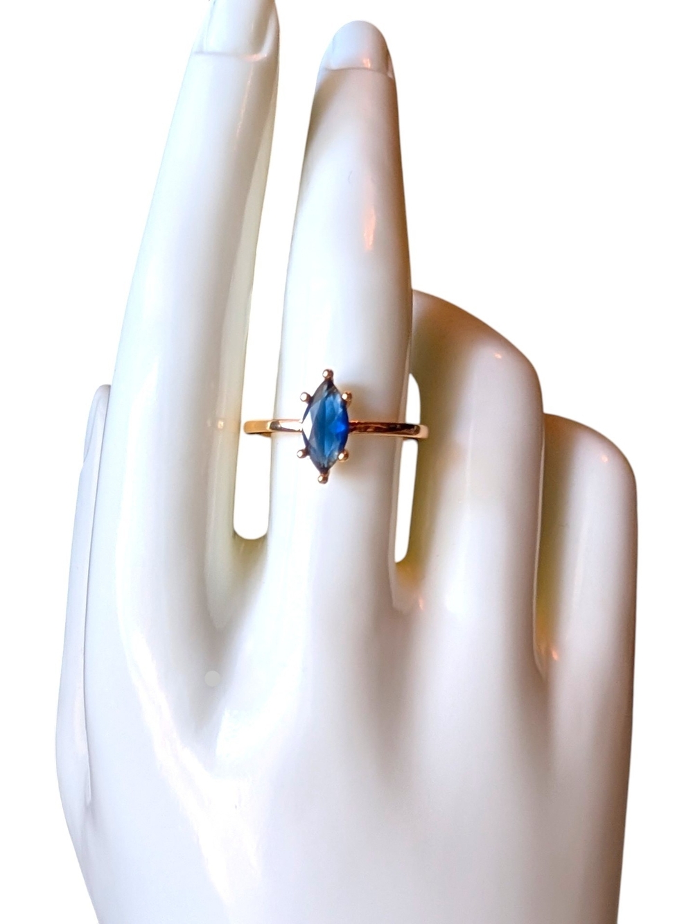 Pretty Bird Blue Sapphire CZ Marquise Ring In 18K Rose Gold Plated Brass Size 10